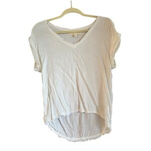 Cloth & Stone White Textured‎ V-Neck High Low Hem Short Sleeve Top